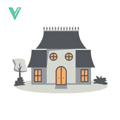 Stylized Cartoon House with Mansard Roof and Round Windows