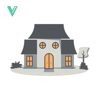Stylized Illustration of a Two-Story House with a Dark Roof