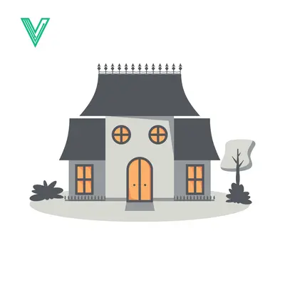 Charming Cartoon House with Mansard Roof and Garden