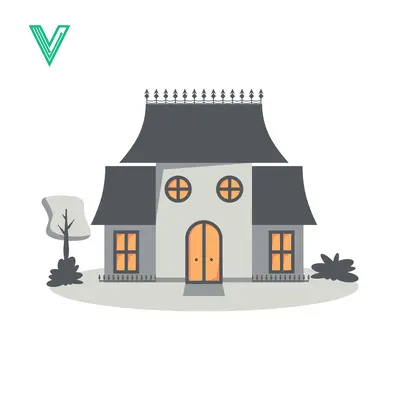 Charming Cartoon House with Double Doors and Attic Windows