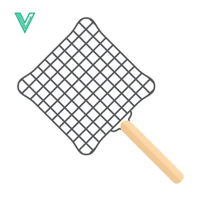 Simple Line Drawing of a Barbecue Grill Grate with Wooden Handle