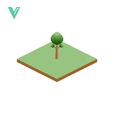 Isometric Green Tree on Square Grass Plot