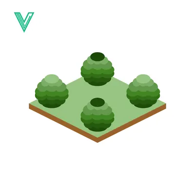 Isometric Garden Design with Four Green Bushes