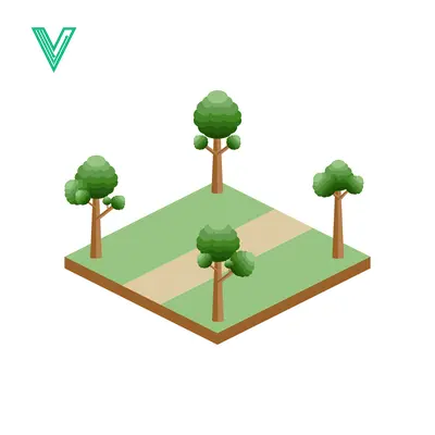 Isometric Green Park Landscape with Trees and Path