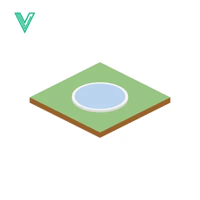 Isometric illustration of a small pond on a green grassy square