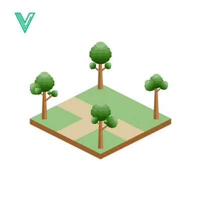 Isometric 3D Trees and Path on Green Square Landscape
