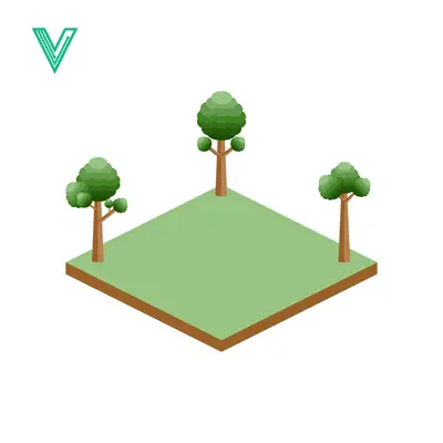 Isometric Green Landscape with Three Trees