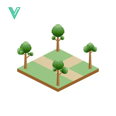 Isometric Green Park with Trees and Paths