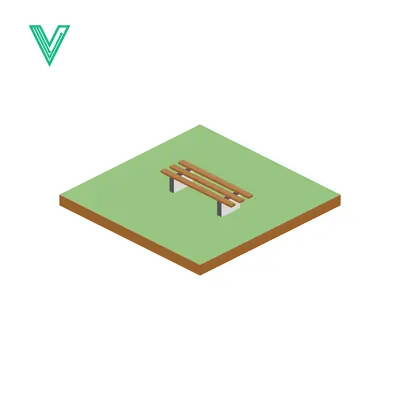 Isometric Park Bench on Green Grass Square