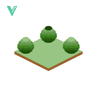 Isometric Green Garden Plot with Three Bushes