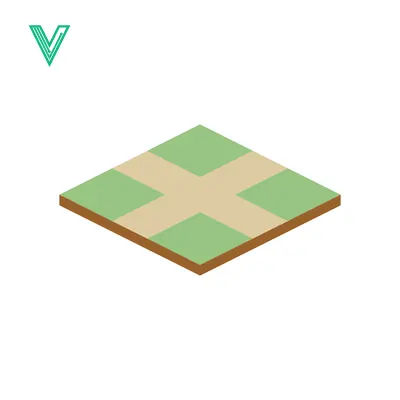 Isometric Crossroads Tile with Green Grass and Beige Paths
