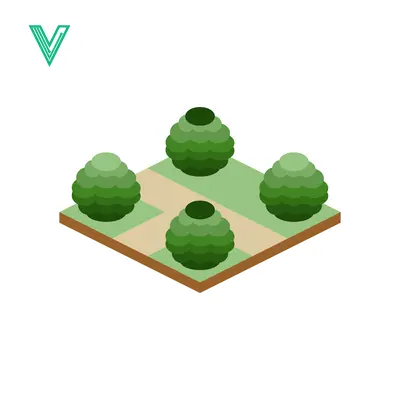 Isometric Garden Design with Four Green Bushes