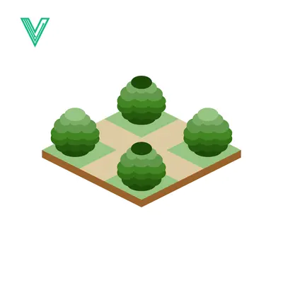 Isometric Garden Design with Four Topiary Bushes