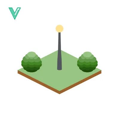 Isometric Park Scene with Lamp Post and Bushes