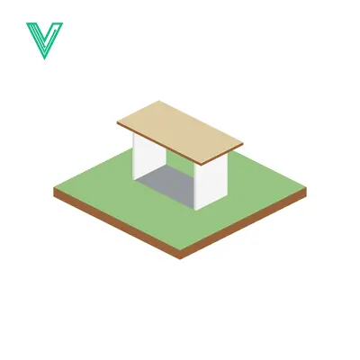 Isometric Table on Green Grass Platform