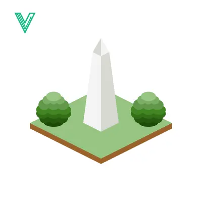 Isometric Washington Monument with Green Bushes