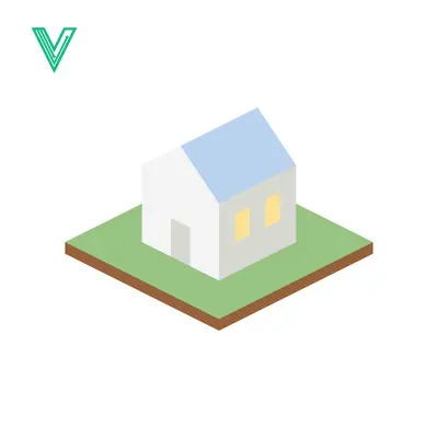 Isometric White House on Green Land with Brown Border