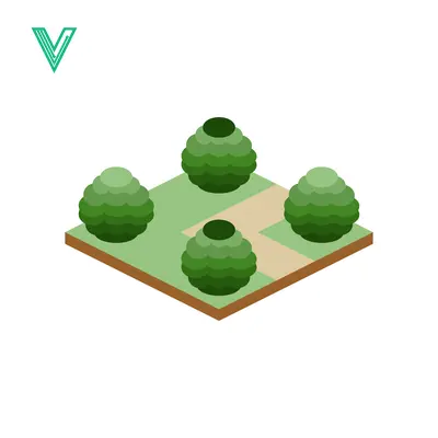 Isometric Garden Design with Four Spherical Bushes and Paths