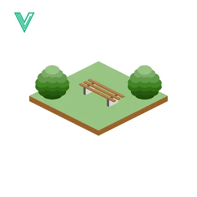 Isometric Park Bench with Green Bushes