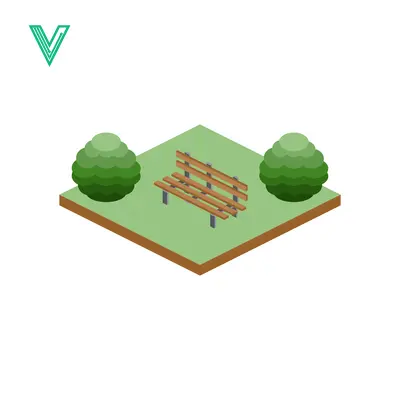 Isometric Park Bench with Green Bushes