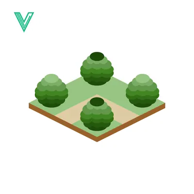 Isometric Garden Design with Four Green Bushes
