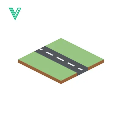 Isometric Road Section with Green Grass and White Dashed Lines
