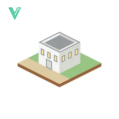 Isometric White Building on Green Grass with Path