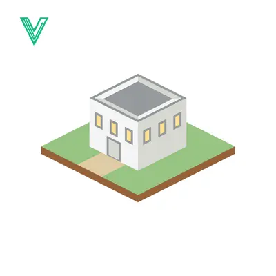 Isometric White Building on Green Grass Plot