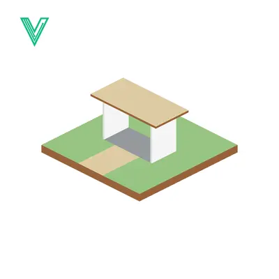 Isometric Illustration of a Modern Pavilion on Green Grass
