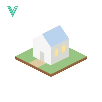 Isometric White House on Green Land with Path