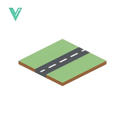Isometric Road Segment with Green Landscape and White Dashed Lines