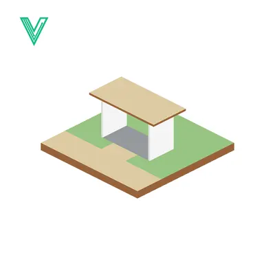 Isometric illustration of a simple picnic table on a grassy area with a path