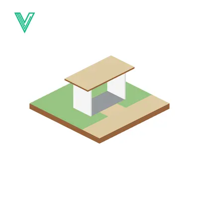 Isometric illustration of a simple park bench with a roof overhead