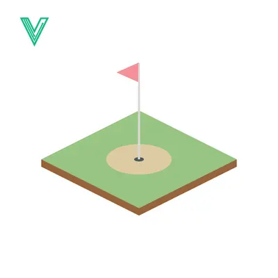 Isometric Golf Hole with Pink Flag on Green Course