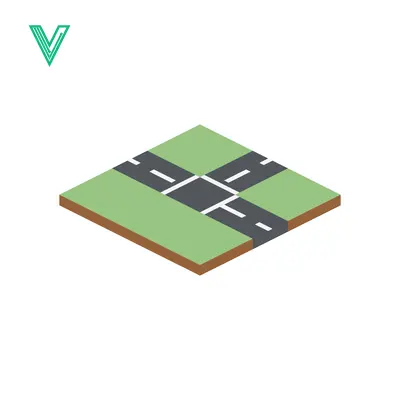 Isometric Crossroads Intersection with Green Grass and Roads