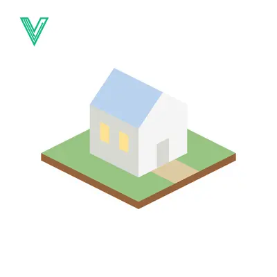 Isometric White House on Green Land with Path