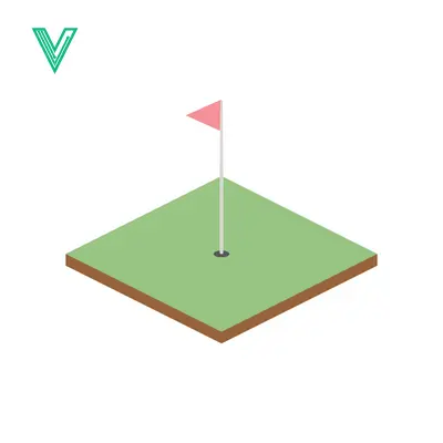 Isometric Golf Hole with Pink Flag and Green Grass
