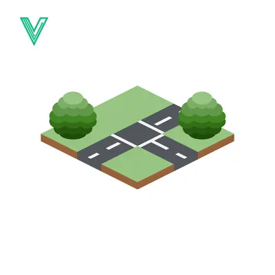 Isometric Crossroads with Green Trees and Road Markings