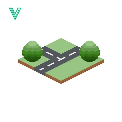 Isometric Crossroads with Green Trees and Road Markings