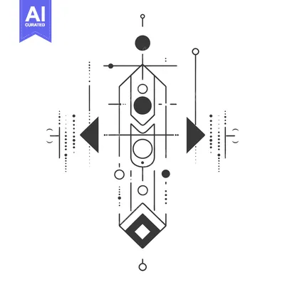 Aset desain premium: Abstract Geometric Design with Circles, Lines, and Arrows