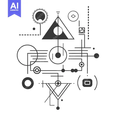 Aset desain premium: Abstract Geometric Design with Circles, Lines, and a Triangle