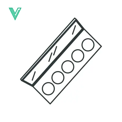 Illustration of an eyeshadow palette with five circular pans and a mirror