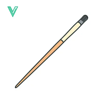 A simple illustration of a paintbrush with a wooden handle and black bristles