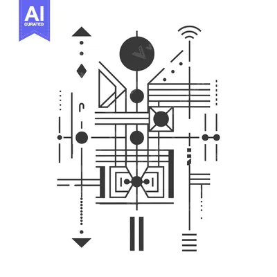 Aset desain premium: Abstract Geometric Design with Circles, Lines, and Triangles
