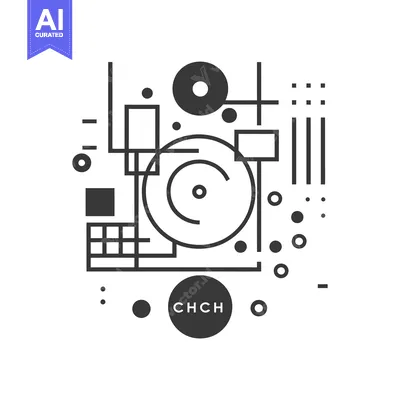 Aset desain premium: Abstract Geometric Design with Circles, Squares, and Lines