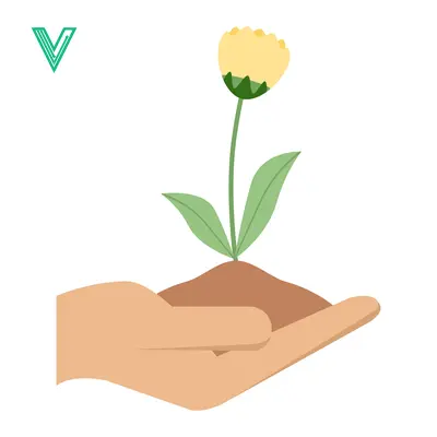 Hand holding a young plant with a yellow flower growing from soil