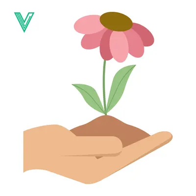 Hand Holding Soil with Pink Flower Growing