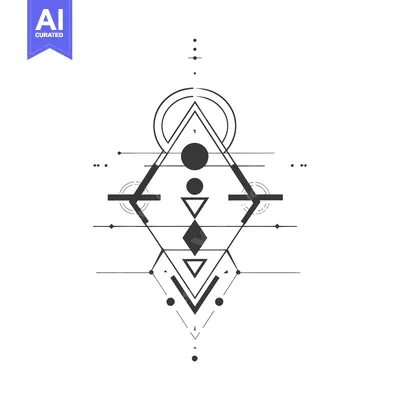 Aset desain premium: Abstract Geometric Design with Circles, Triangles, and Lines