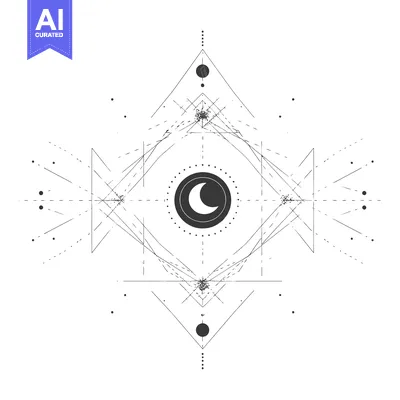 Abstract Geometric Design with Crescent Moon and Dots