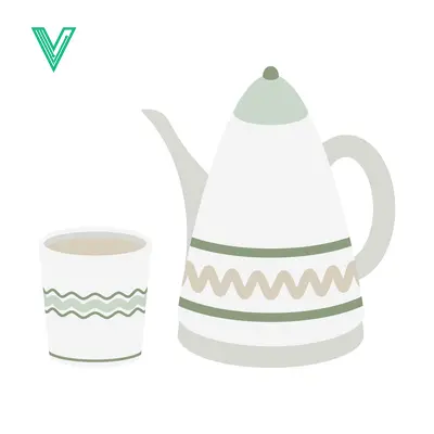 Minimalist illustration of a teapot and cup with decorative patterns
